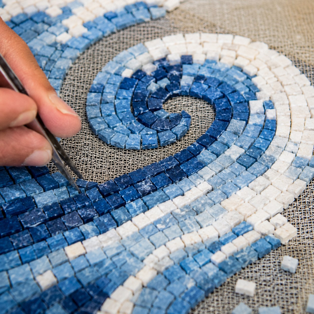 Blue spiral wave mosaic